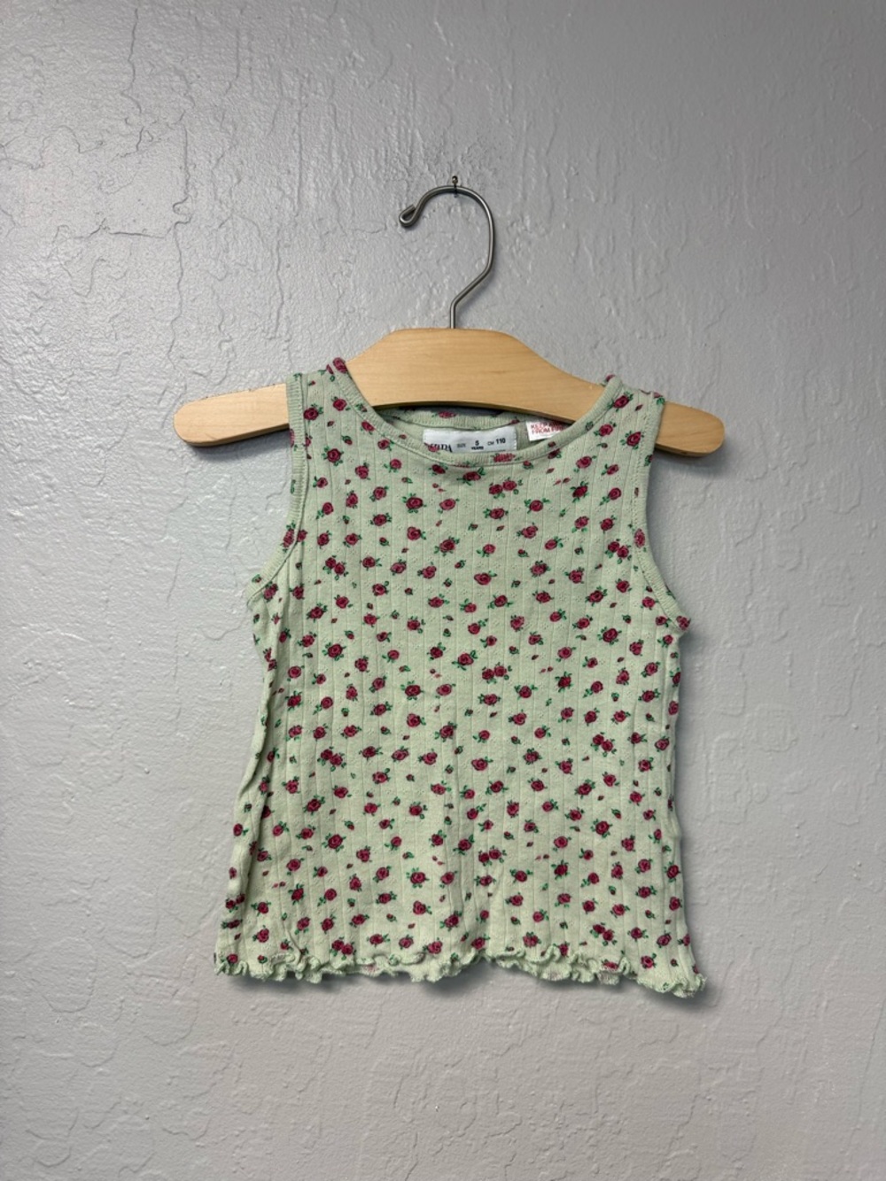 $15 ADD ON Zara POINTELLE T-SHIRT tank Ribbed Floral size 5 Jamie Kay rylee